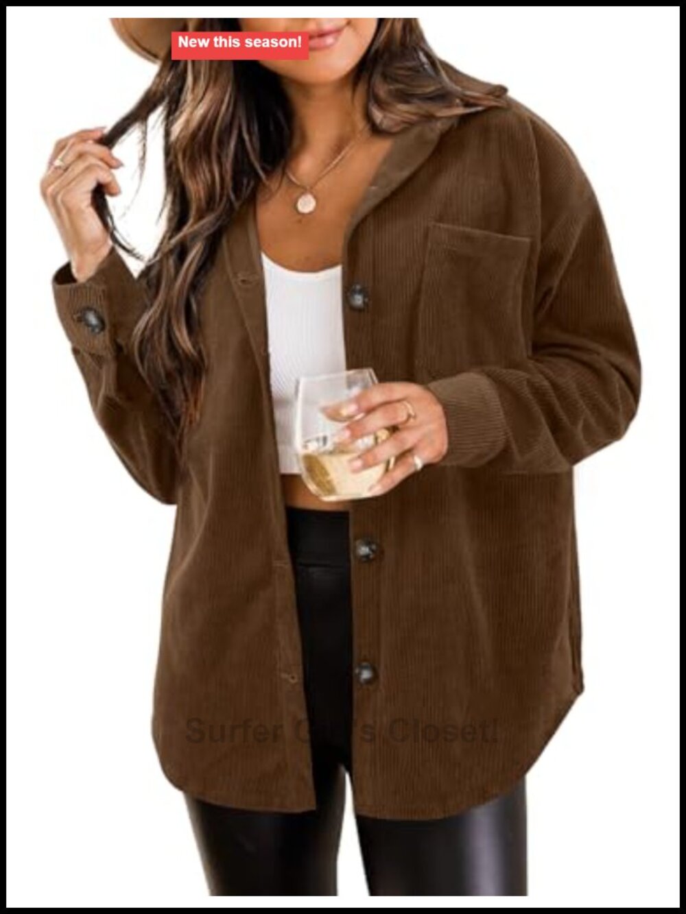 Womens Corduroy Button Down Shacket Long Sleeve Loose Fit Casual Jacket